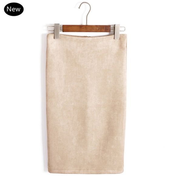 Womens Suede Pencil Midi Skirt in Beige - Picture 8 of 8